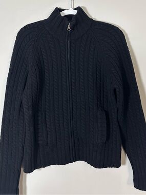 Vintage Y2K GAP 100% Lambswool Cable Knit Full Zip Sweater Black L